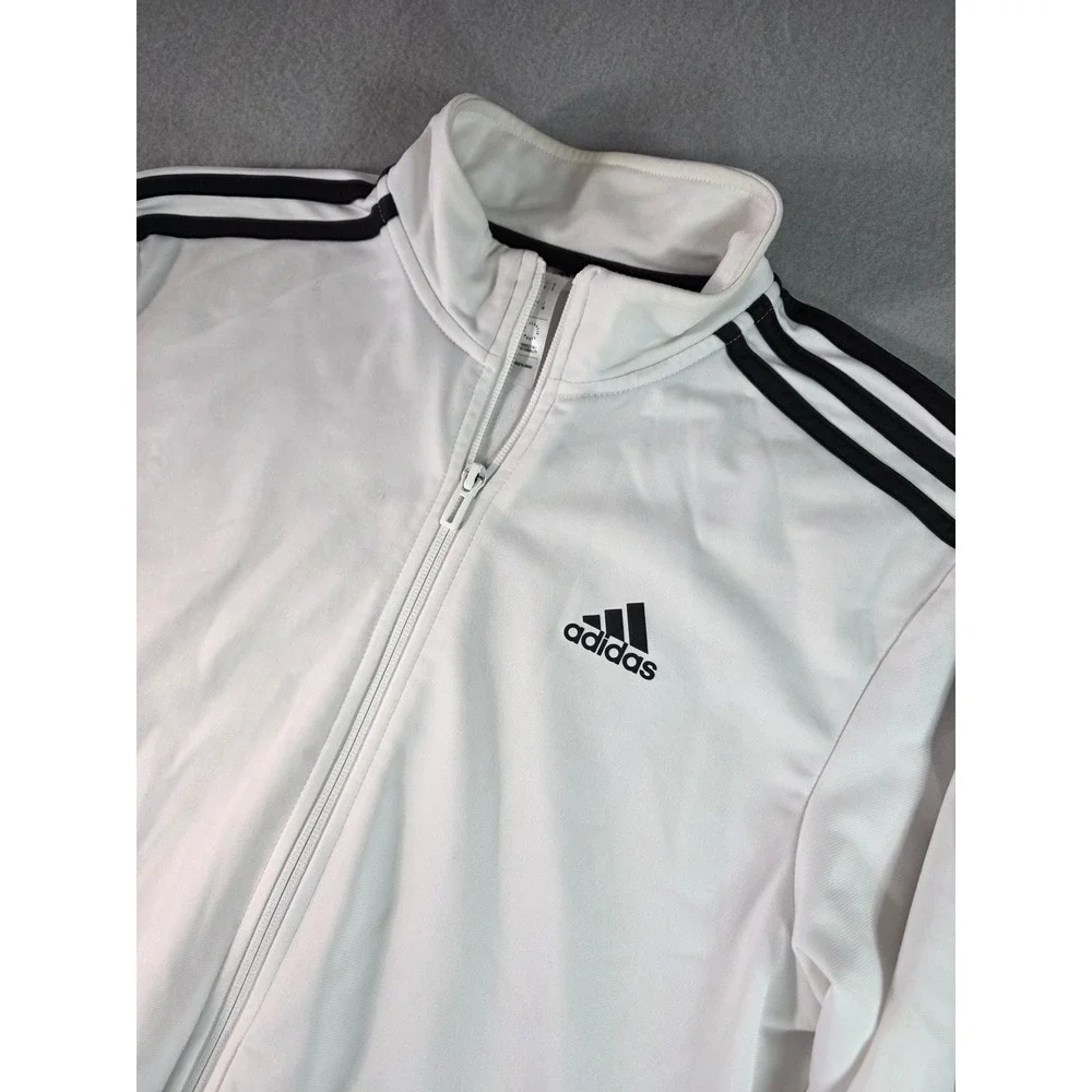 Adidas Mens White Black 3 Stripe Full Zip Track Jacket Small